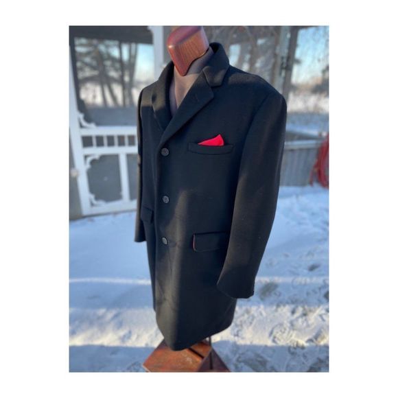 Savile Row Hand Tailored Black Virgin Wool Coat Overcoat Contour Cut - Picture 3 of 11